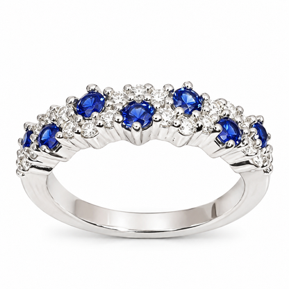 Blue Sapphire  Moissanite Cluster Ring 14K Gold , Birthstone Ring For Women , Stacking Gemstone Rings Minimalist Trendy Stacking Ring  #8447