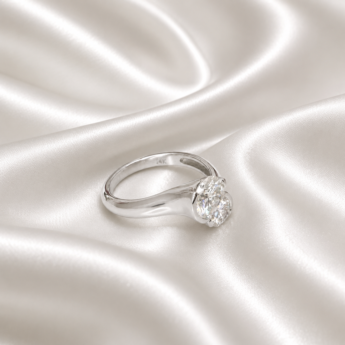 1.50 CTW Round Cut 2 Stone Lab Grown Diamond Ring 14k Solid Gold , Toi Et Moi Diamond Ring Gift For Mom , Twist Band Lab Diamond Ring #8349