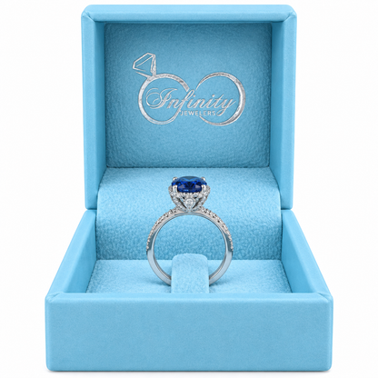 Blue sapphire solitaire engagement ring white gold, Oval shaped sapphire wedding ring, September birthstone jewelry Blue sapphire ring