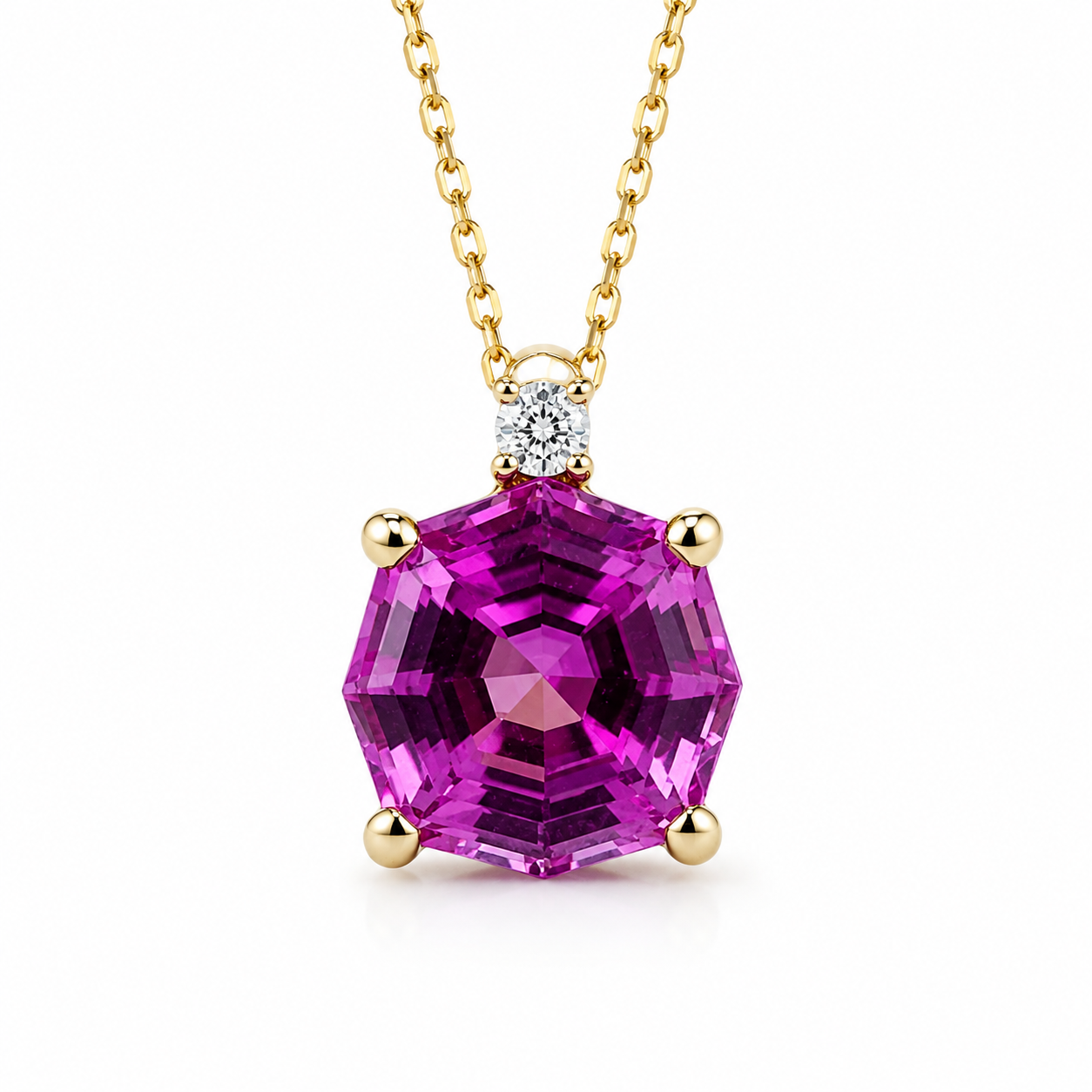 Pink Sapphire Pendant Necklace For Ladies,  Unique Octagon Pink Sapphire Pendant Necklace, Dainty Pendant Necklace Anniversary Gift    #6673
