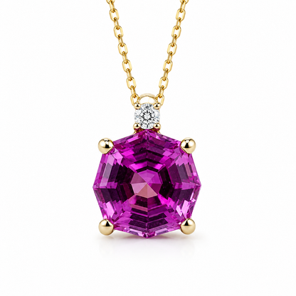 Pink Sapphire Pendant Necklace For Ladies,  Unique Octagon Pink Sapphire Pendant Necklace, Dainty Pendant Necklace Anniversary Gift    #6673