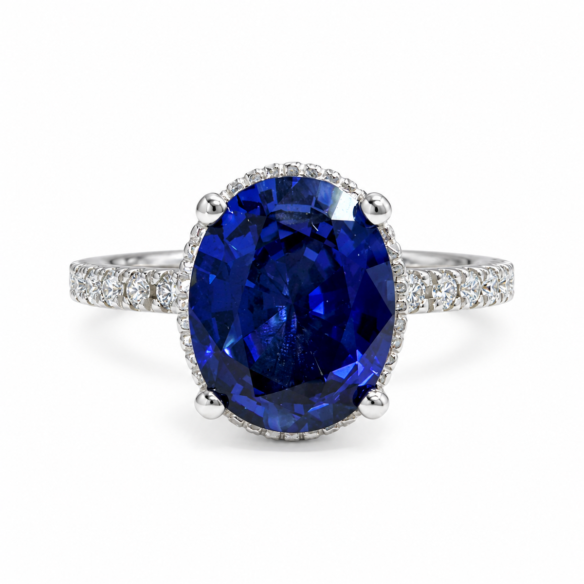 Blue sapphire solitaire engagement ring white gold, Oval shaped sapphire wedding ring, September birthstone jewelry Blue sapphire ring