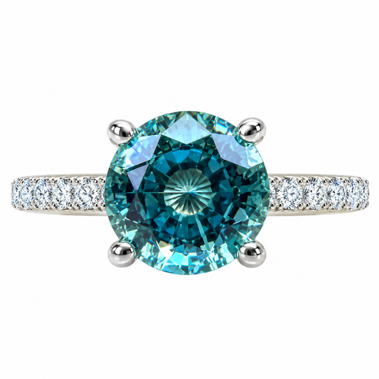 Round Neon Blue Paraiba Tourmaline Engagement Ring White Gold , Round Solitaire Paraiba Tourmaline Wedding Promise Ring Gift For Her  #6203