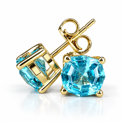 2.00ctw Stud Earrings, Octagon Blue Paraiba Stud Earrings 14k White Gold, Neon Blue Paraiba Web Cut Studs, Octagon Web Cut Earrings