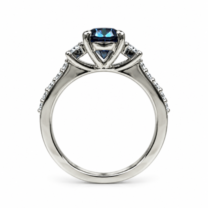 Blue/Grey Moissanite Engagement Ring White Gold, Unique Blue Moissanite Wedding Ring Oval Cut Vintage Style Moissanite Engagement Ring