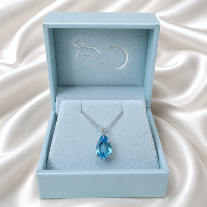 2.00 CTW Pear Shape Natural Swiss Blue Topaz Pendant Necklace , December Birthstone Pear Pendant 14K Solid Gold , Layering Necklace , #8808