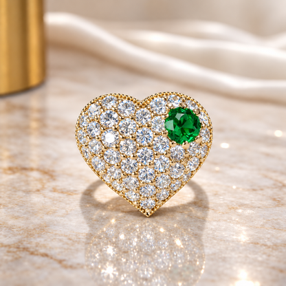 Lab Grown Diamond Heart Ring with Birthstone, Gemstone Accent Heart Ring, Diamond Heart Promise Ring, Romantic Gift for Her #8882