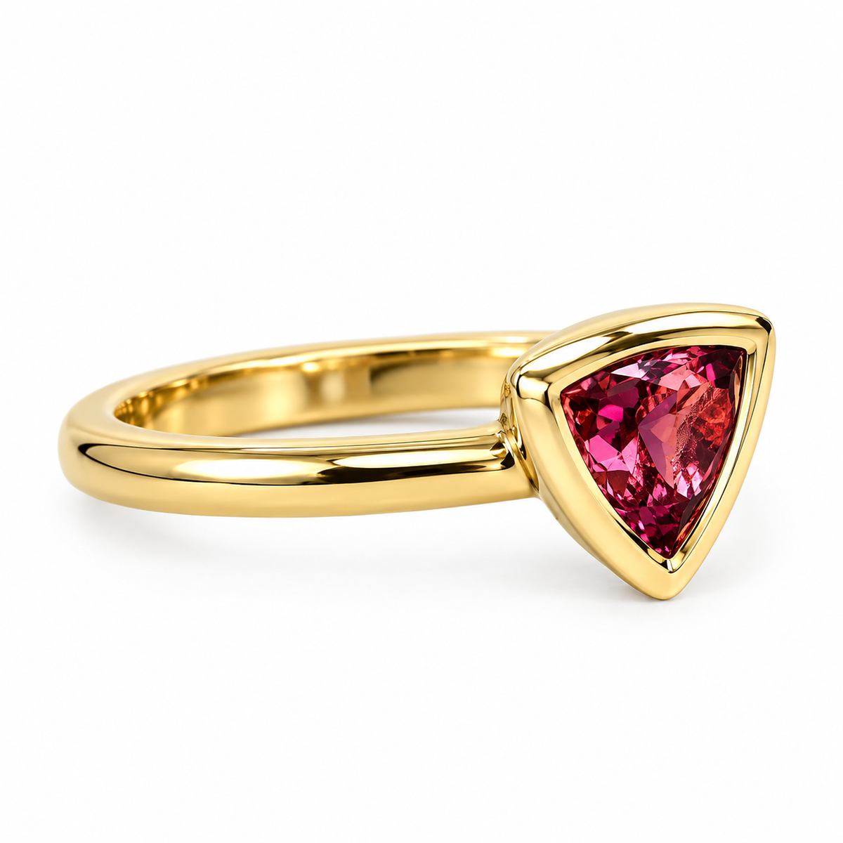 Pink Tourmaline Ring 14k solid gold, Pink Stone Bezel Set Triangle Ladies Ring, Simple Pink Dainty Stacking Ring, Pink Engagement Ring, 5810