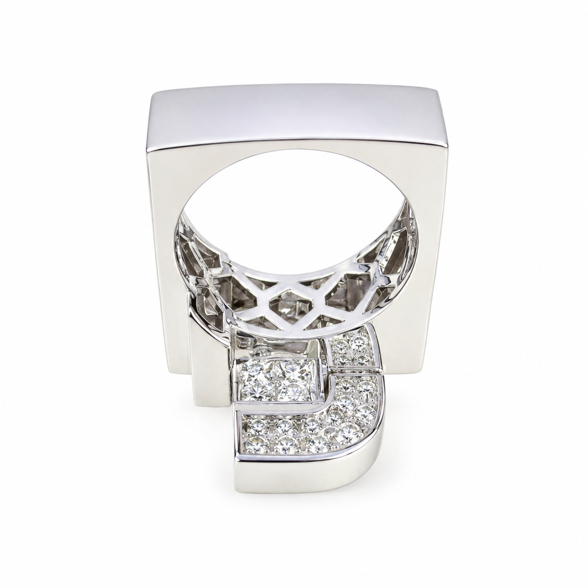 Diamond cluster ring 14k white gold, Unique Art Deco  diamond mens ring, mens iced out ring, gift for him, hip hop ring, pinky ring,   #7758