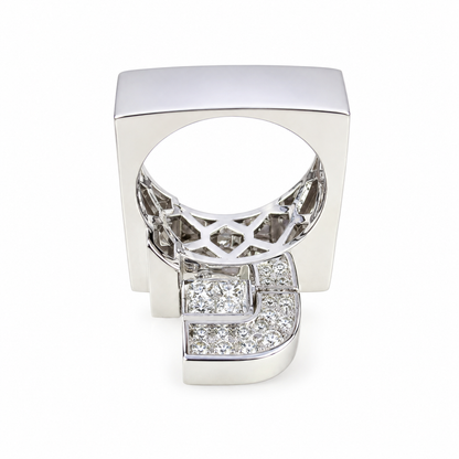 Diamond cluster ring 14k white gold, Unique Art Deco  diamond mens ring, mens iced out ring, gift for him, hip hop ring, pinky ring,   #7758