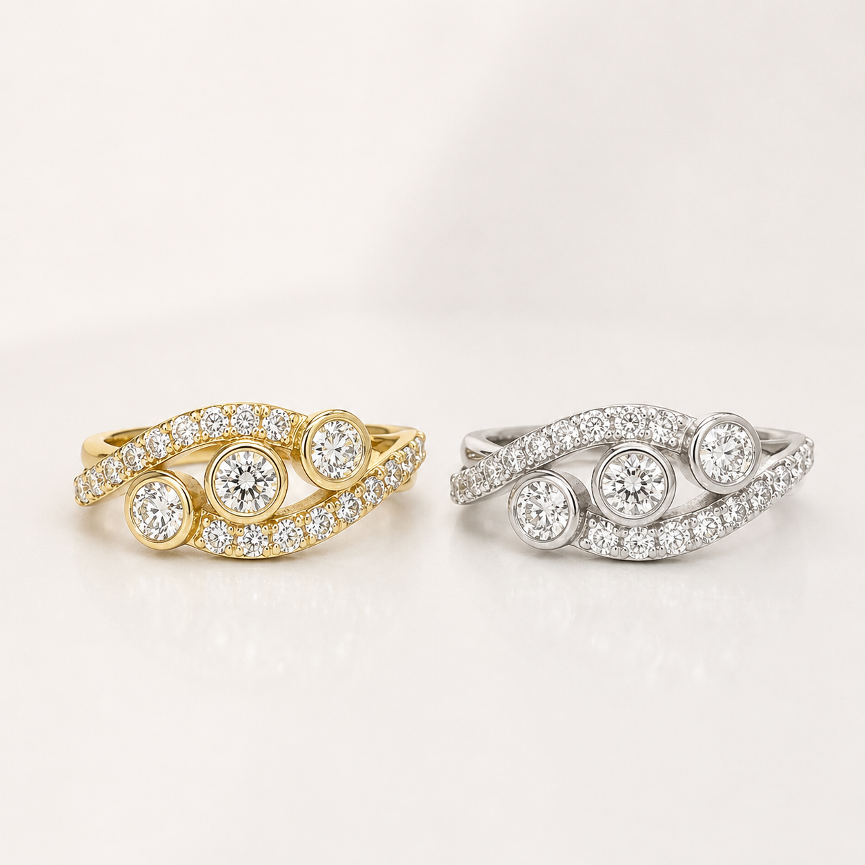 Lab Diamond Cluster Ring 14k Solid Gold , Three Stone Mothers Ring Infinity Design , Lab Grown Diamond Stacking Ring , Unique Diamond  #8603