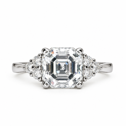 Asscher Cut  Moissanite engagement ring set vintage unique white gold curved band engagement ring women wedding Bridal Promise ring