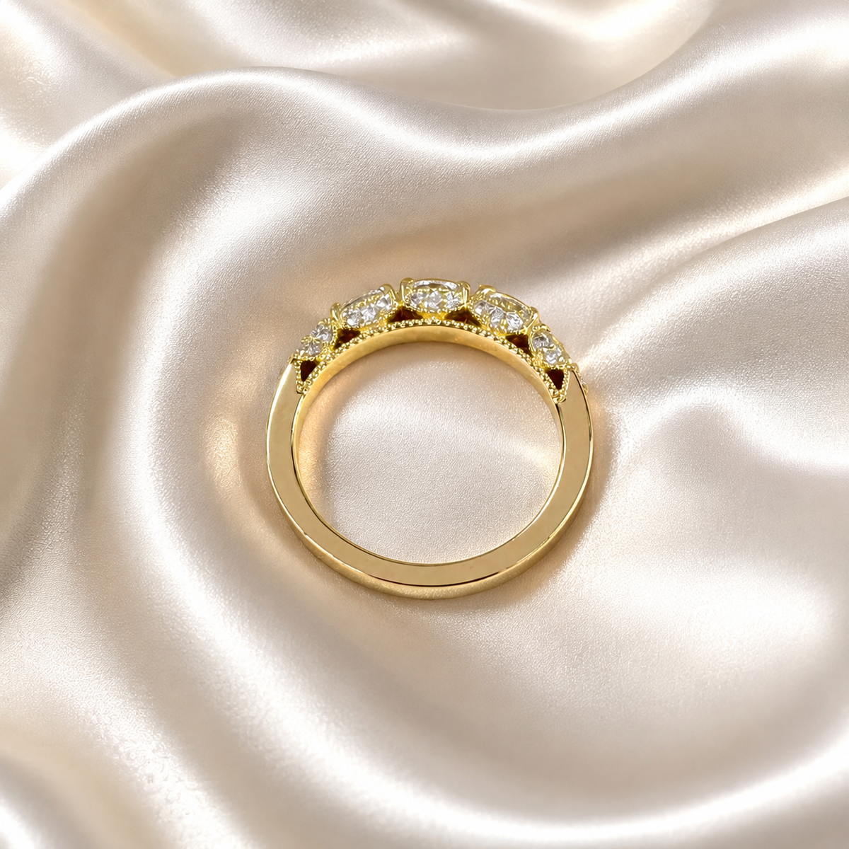 Lab Diamond Wedding Band , Unique Antique Marquis Lab Grown Diamond Stacking Band 14K Solid Gold , Half Eternity Cluster Diamond Ring #8832