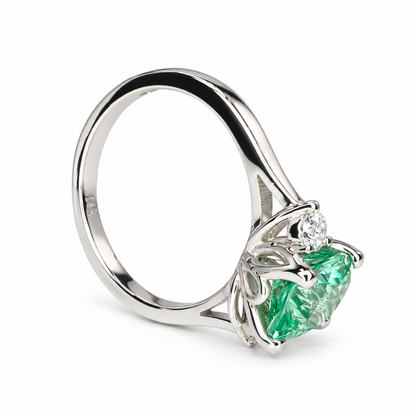 Elongated Cushion Green Paraiba Tourmaline Engagement Ring White Gold Paraiba Moissanite Engagement Ring Unique Vintage Wedding Ring #7371