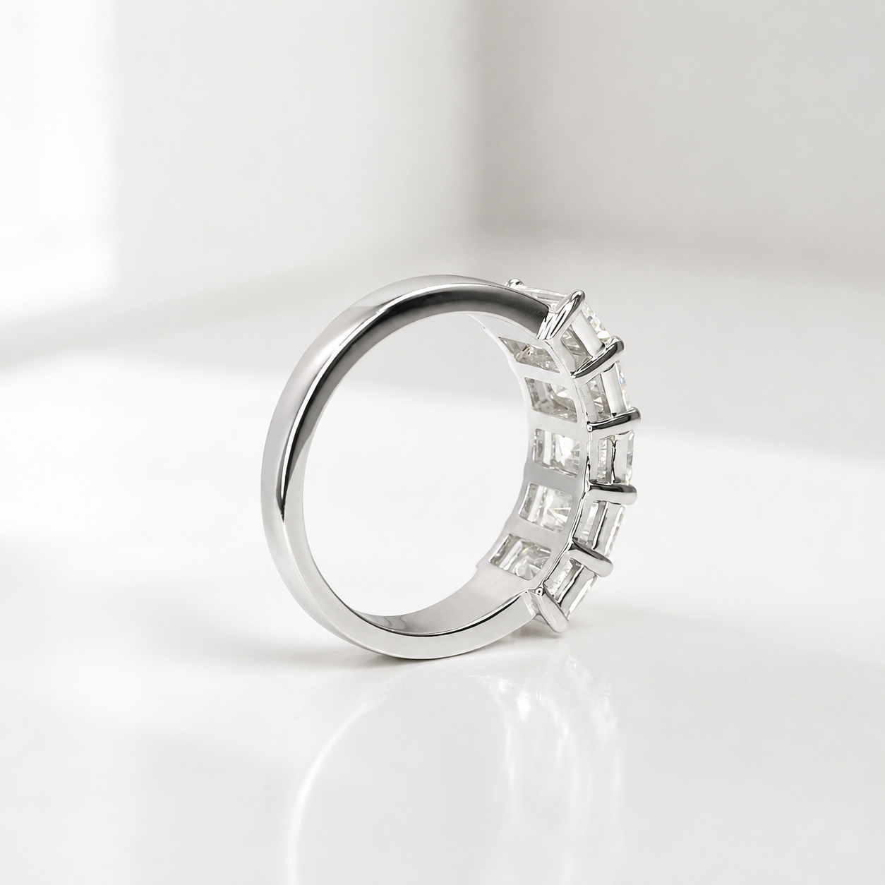 3.00 CTW Lab Grown Diamond Wedding Band 14K Solid Gold , 5 Stone Radiant Cut Lab Created Diamond Ring Diamond Anniversary Gift For Her