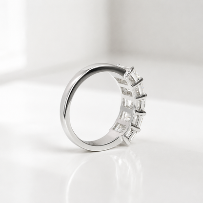 3.00 CTW Lab Grown Diamond Wedding Band 14K Solid Gold , 5 Stone Radiant Cut Lab Created Diamond Ring Diamond Anniversary Gift For Her