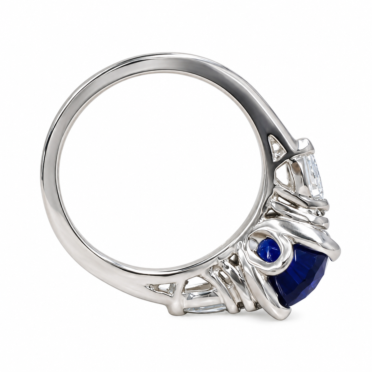 Oval Blue Sapphire Engagement Ring 14K Solid White Gold , Unique Vintage Oval Cluster Ring For Women , Blue Sapphire Engagement Rings  #7213