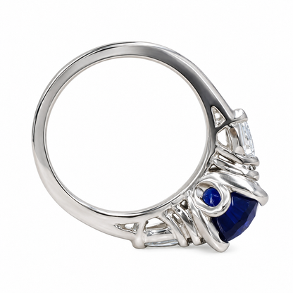 Oval Blue Sapphire Engagement Ring 14K Solid White Gold , Unique Vintage Oval Cluster Ring For Women , Blue Sapphire Engagement Rings  #7213