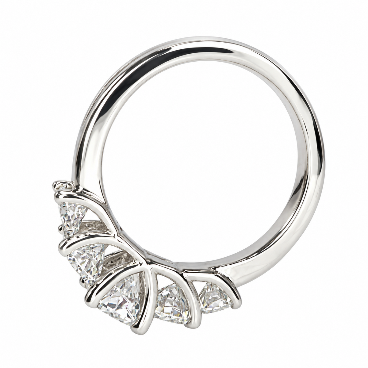 Certified Moissanite 5 Stone Anniversary  Band, Moissanite Wedding Ring, Engagement Ring, 14K White Gold