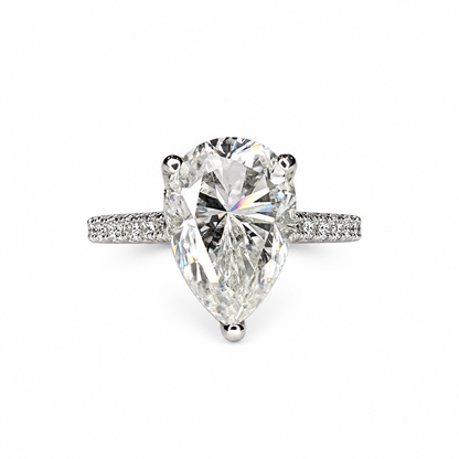 Pear Shaped Lab Grown Diamond Engagement Ring 14K Solid Gold , Teardrop Diamond Ladies Ring , IGI Certified Lab Created Diamond Ring #7100