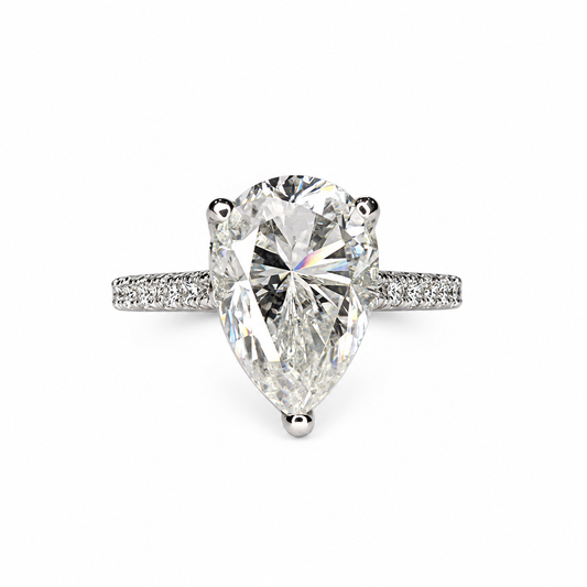 Pear Shaped Lab Grown Diamond Engagement Ring 14K Solid Gold , Teardrop Diamond Ladies Ring , IGI Certified Lab Created Diamond Ring #7100