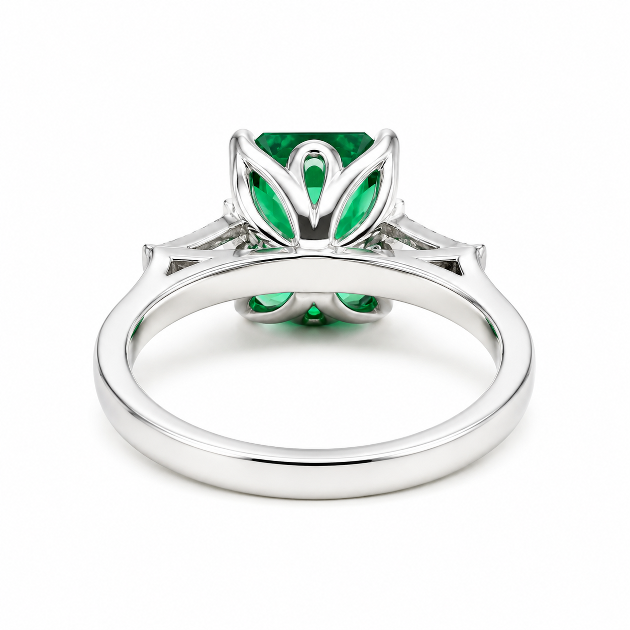 Emerald Cut Emerald Engagement Ring Moissanite Baguettes 14K White Gold  Emerald Green Emerald Cut Engagement Rings Unique Wedding Ring 7363