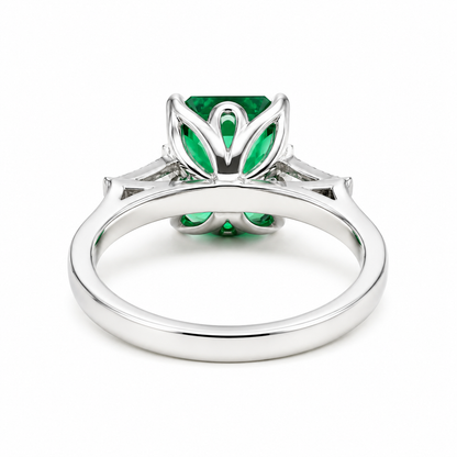 Emerald Cut Emerald Engagement Ring Moissanite Baguettes 14K White Gold  Emerald Green Emerald Cut Engagement Rings Unique Wedding Ring 7363
