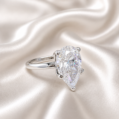 4.00CTW Large Pear Shaped Lab Grown Diamond Solitaire Engagement Ring 14K Gold, 5 Prong Pear Cut Wedding Ring, IGI Certified Diamond, #8748