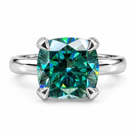 Teal Blue Moissanite Engagement Rings For Women White Gold Cushion Cut Unique Blue Moissanite Engagement Rings Solitaire  Promise Ring #7909