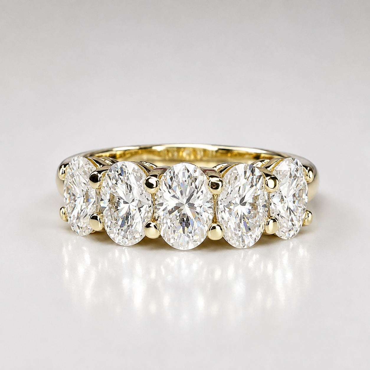 Lab grown diamond wedding band, Lab created diamond half eternity band 14k solid gold, 5 stone oval cut diamond ring, cvd diamond ring