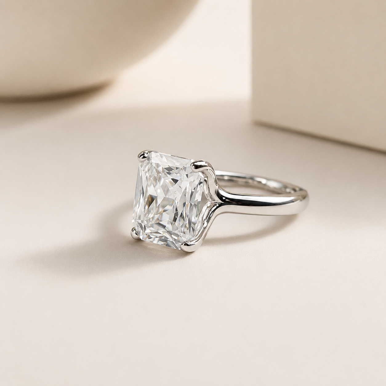 Radiant Cut Solitaire Engagement Ring / Radiant Cut Moissanite Solitaire / Moissanite solitaire 14k White Gold / #6272