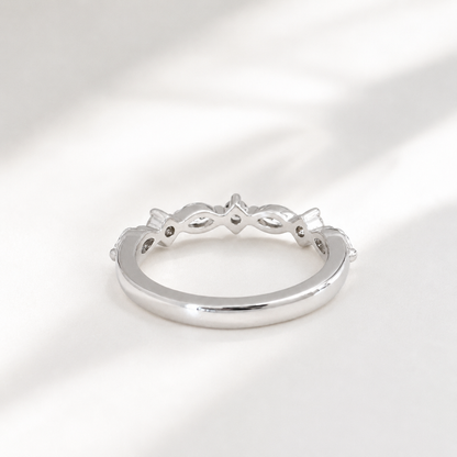 Lab Grown Diamond Stacking Band 14K Solid Gold , Unique Marquis Diamond and Round Diamond Dainty Wedding Band #8799
