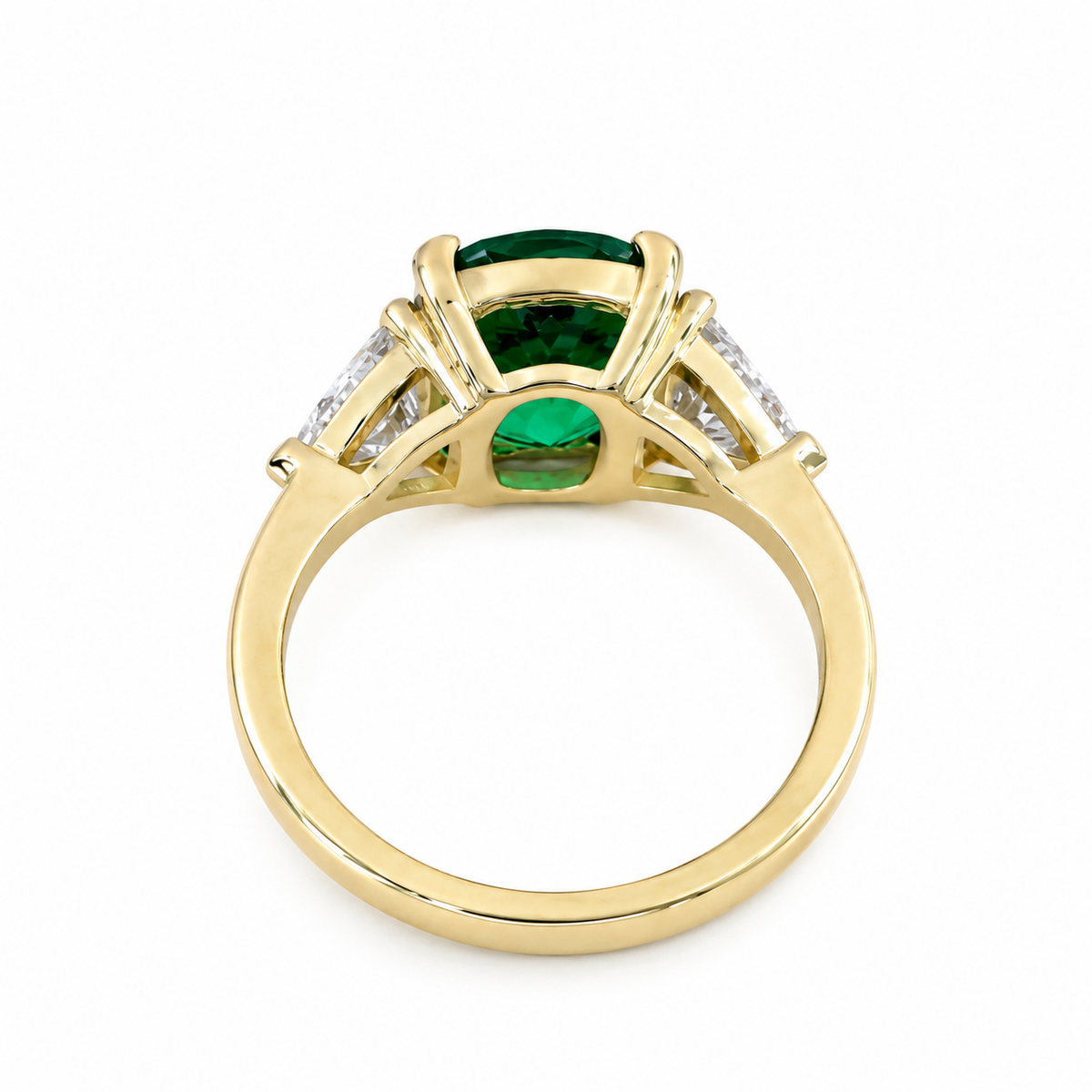 5ct cushion Cut Emerald Engagement Ring 14K Solid Gold With Trillon Accents , May Birthstone Ring , Gemstone Rings  #7345