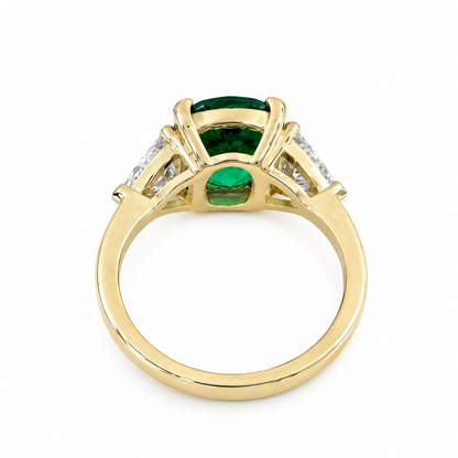 5ct cushion Cut Emerald Engagement Ring 14K Solid Gold With Trillon Accents , May Birthstone Ring , Gemstone Rings  #7345