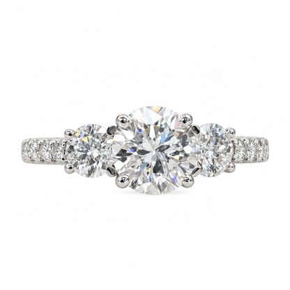 Moissanite Engagement Ring Three Stone Round 14K Solid White Gold For Women, Vintage Unique Engagement Ring, Simple Three Stone Ring,  #6659