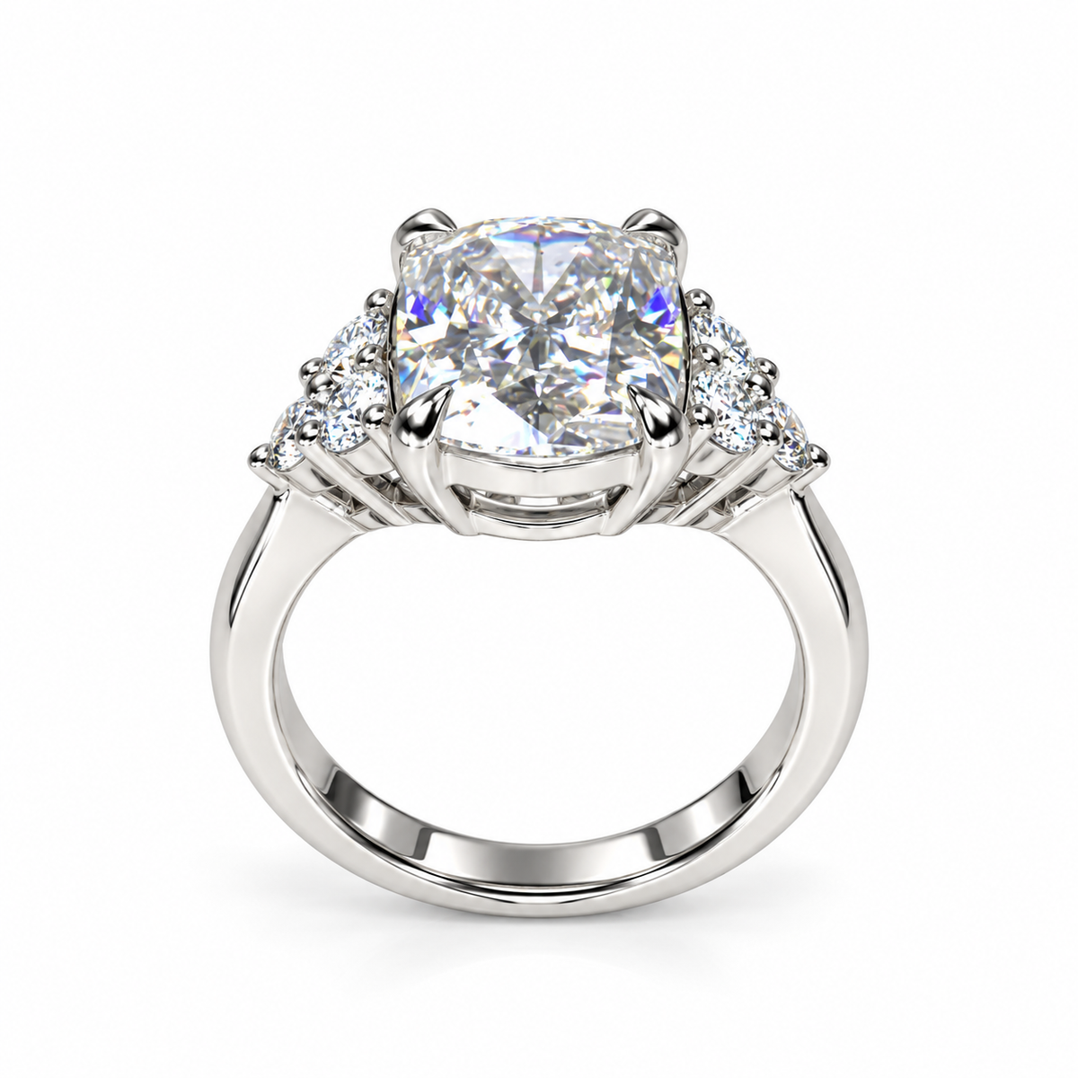 Moissanite Cushion Cut Engagement Ring For Her, 14k Gold Cushion Cut And Round Moissanite Wedding Ring, Round Cluster Moissanite Ring  #6697