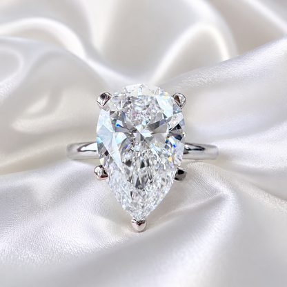 4.00CTW Large Pear Shaped Lab Grown Diamond Solitaire Engagement Ring 14K Gold, 5 Prong Pear Cut Wedding Ring, IGI Certified Diamond, #8748