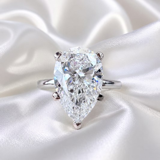 4.00CTW Large Pear Shaped Lab Grown Diamond Solitaire Engagement Ring 14K Gold, 5 Prong Pear Cut Wedding Ring, IGI Certified Diamond, #8748