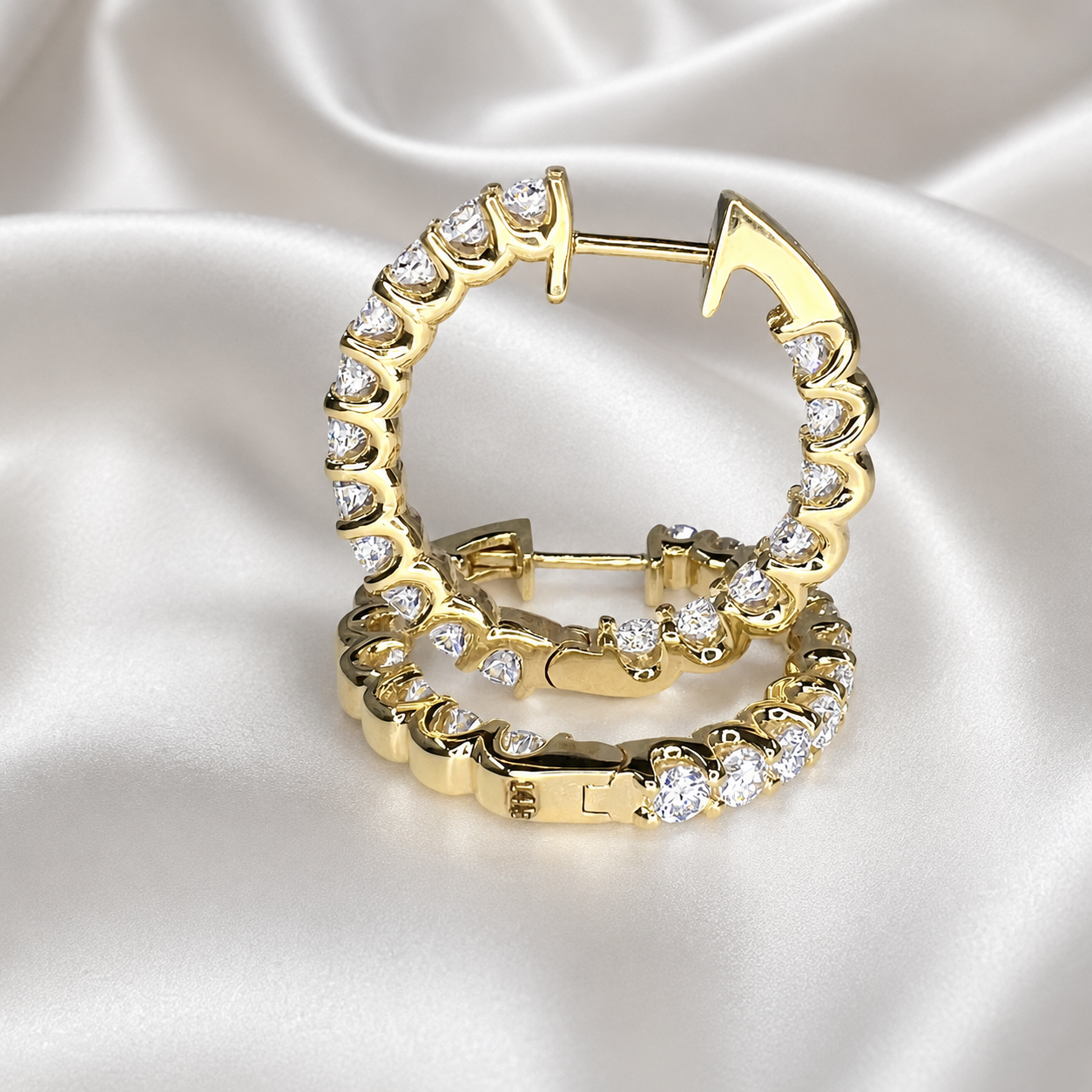 Lab grown diamond hoop earring 14K gold, Inside out diamond hoop earrings, Everyday hoop earrings, huggie hoop earring, endless hoops