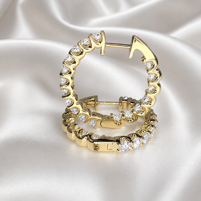 Lab grown diamond hoop earring 14K gold, Inside out diamond hoop earrings, Everyday hoop earrings, huggie hoop earring, endless hoops