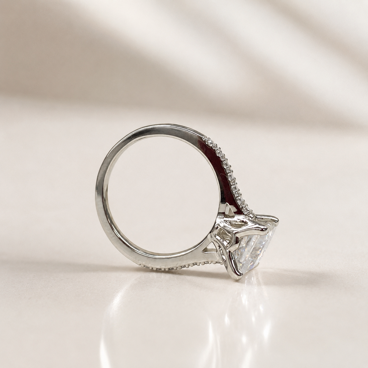 Moissanite Engagement Ring Princess Cut 14K Solid White Gold, Simple Moissanite Engagement Ring For Ladies Solitaire Princess Cut Ring, 7135