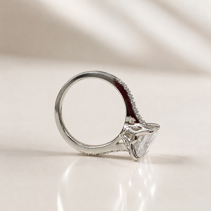 Moissanite Engagement Ring Princess Cut 14K Solid White Gold, Simple Moissanite Engagement Ring For Ladies Solitaire Princess Cut Ring, 7135