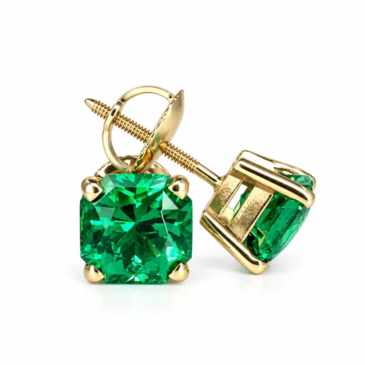 Radiant Cut Stud Earrings / Green Emerald Earrings / Screw Backs / 2.00ctw / 14k Yellow Gold / #6326