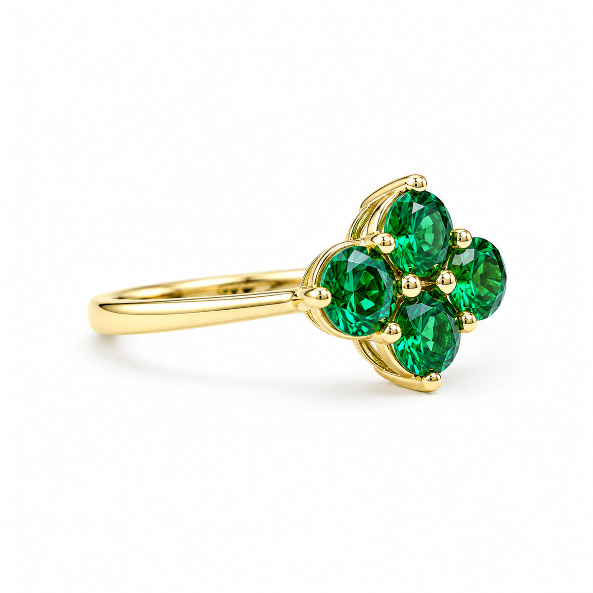 Emerald Ring 14k Yellow Gold, Round Cut Emerald Engagement Ring, Dainty Emerald Gold Ring, May Birthstone Ring,  Cluster Emerald Ring  #6787