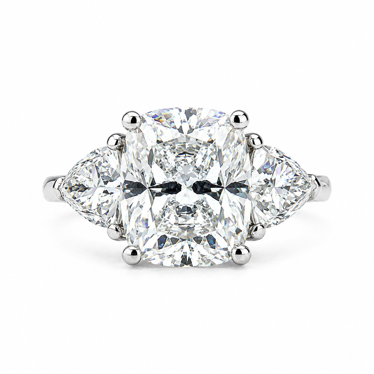 Moissanite Elongated Cushion Cut Engagement Ring, Elongated Cushion And Trillions Simulated Diamond Wedding Ring, 14k Gold Moissanite  #7011