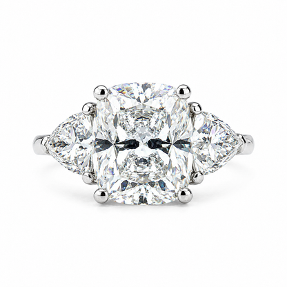 Moissanite Elongated Cushion Cut Engagement Ring, Elongated Cushion And Trillions Simulated Diamond Wedding Ring, 14k Gold Moissanite  #7011