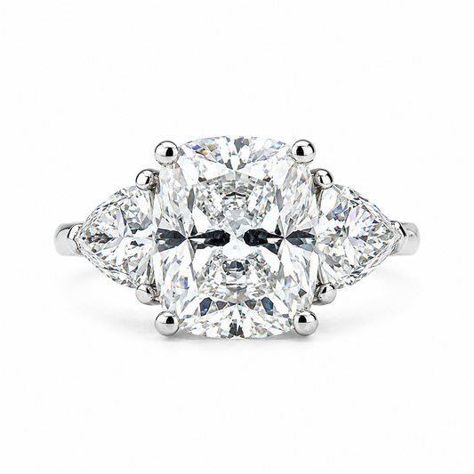 Moissanite Elongated Cushion Cut Engagement Ring, Elongated Cushion And Trillions Simulated Diamond Wedding Ring, 14k Gold Moissanite  #7011