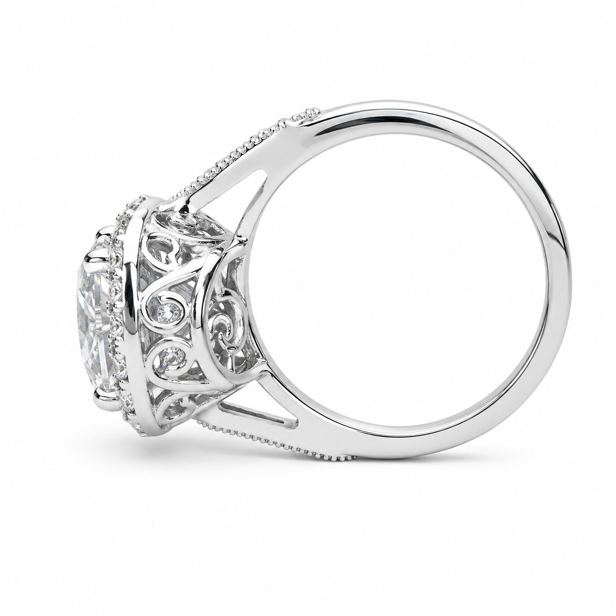 Moissanite Engagement Ring 14k White Gold , Cushion Cut Moissanite Promise Ring For Her , Unique Vintage Halo Anniversary Bridal Ring  #7333