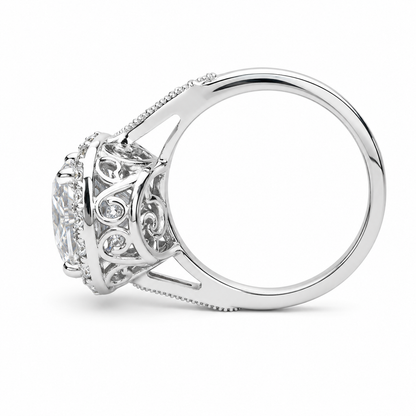 Moissanite Engagement Ring 14k White Gold , Cushion Cut Moissanite Promise Ring For Her , Unique Vintage Halo Anniversary Bridal Ring  #7333