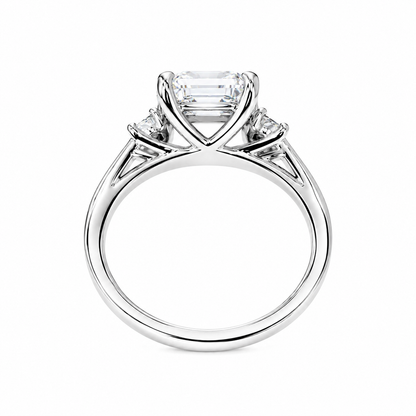 Asscher Cut Moissanite Engagement Ring 14K Solid Gold , Asscher Cut Solitaire Moissanite Wedding Ring 3 Stone Everyday Ring #8801